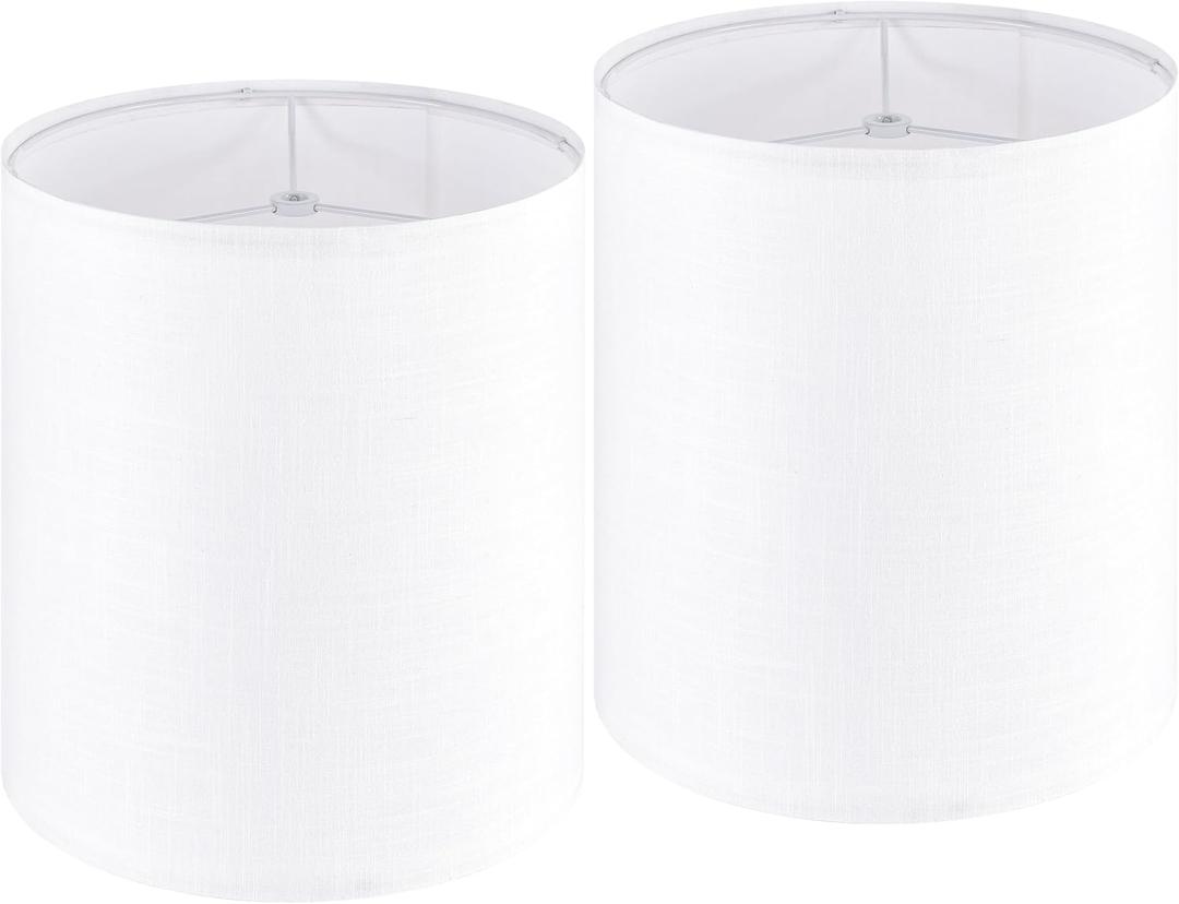 Pure White Striped Linen Drum Shaped Lamp Shade 9.8" Top x 9.8" Bottom x 11.8" High(Spider) Medium Tall Lampshade for Table Lamps Floor Lamps, Bdside Lamps, Assembly Required