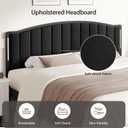 Headboard for Queen Size Bed with LED Lights, Upholstered Vertical Channel Tufting Head Boards, Velvet Headboard Only, Attach Frame, Ideal for Bedroom, Dorm, Guest Room, Black