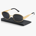 livho Retro Polarized Sunglasses - UV400 Protection, Oval Shape, Metal Frames - Matching Soft Case Inlcuded