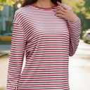 Gardenwed Long Sleeve Shirts for Women Striped Crewneck Loose Fit Basic Tops 2025 Fall T-Shirt (Red, S)