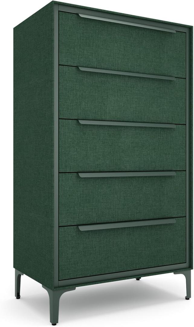 tinge Naima 5-Drawer Premium Fabric Dresser for Bedroom, Waterproof, Green, 14"D x 23.5"W x 41.8"H
