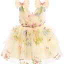 IMEKIS Toddler Girls Butterfly Birthday Dress Rainbow Tulle Formal Wedding Party Ruffle Tutu Dresses Photo Shoot, Floral, 12-18M