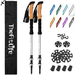 TheFitLife Trekking Poles - Lightweight 7075 Aluminum Hiking Sticks with Cork Grips, Adjustable Telescopic Design, Metal Flip Lock for Men & Women - Perfect for Hiking, Walking, Camping & Backpacking (Silver)