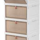 4 Tier Stackable Storage Bins with Lids, 28Qt Plastic Storage Containers with Magnetic Doors & Wheels, Convenient Storage Bins Closet Organizers, Household Organization for Home, Party, Office, Dorm (White)