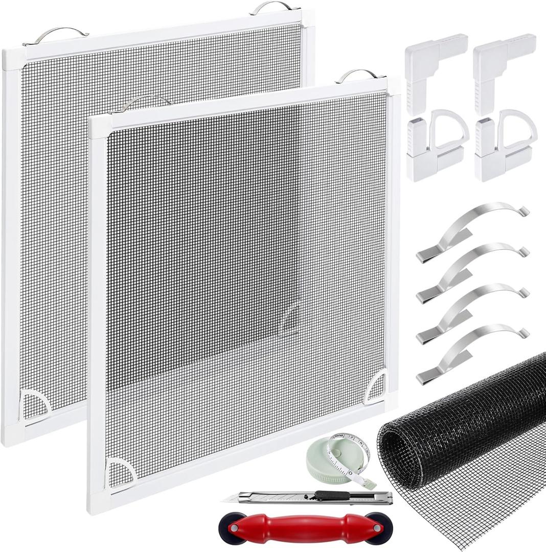 2 Packs Window Screen Frame Kit 48inX48in Fiberglass Window Screen Replacement Kit Includes Full Set of Tools Suitable for Windows，Framed Mesh Replacement Window Screens, Home, Patio