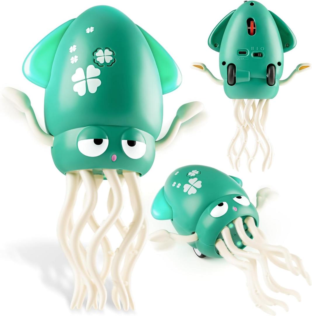 Electric Dancing Octopus Toy Interactive for Kids Squid with Lights&Music, Tummy Time Baby Crawling Toy for Toddlers Boys Girls Ages 3-8, 4 5 6 7 Years Old Birthday Gift, Indoor Pet Toys Cats Dogs (Green)