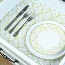Shelf Liners Non Adhesive Gold Background White Fan-Shaped Pattern Thickened Non Slip Easy to Clean Drawer Liner for Kitchen Cabinets, Tool Box,Refrigerator,with Knife & Tape Measure,12in x 236.2in