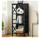 Small Bookshelf,4 Tier Industrial Bookcase with Metal Frame and Backboard,Narrow Black Book Shelf,Office Book case for Small Spaces,Living Room,Bedroom and Home Office