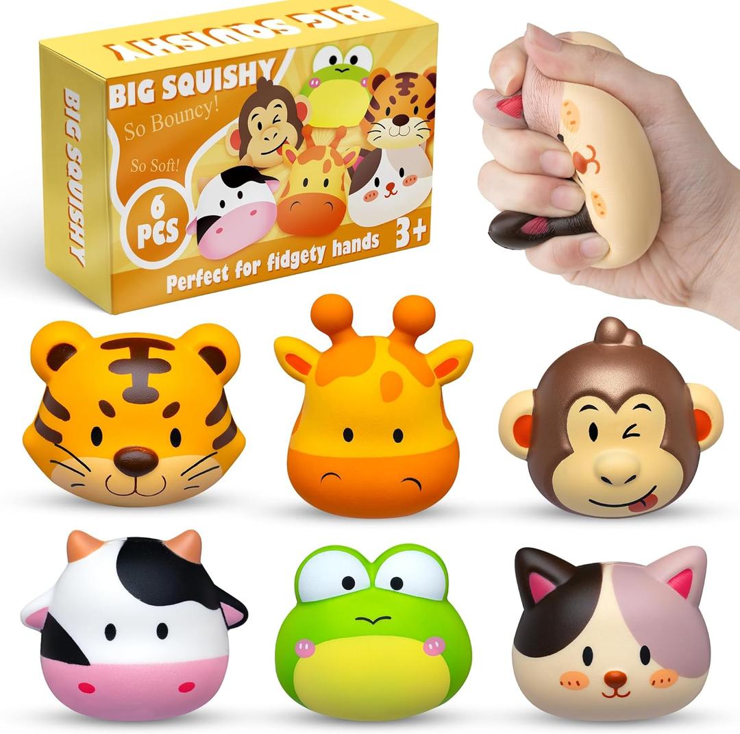DMIGHT Party Favors for Kids 6PCS Large Animal Squishy Toys, Stress Balls Goodie Bag Stuffers, Pinata Stuffers,Birthday Gifts for Boys & Girls,Treasure Chest Prizes,Classroom Prizes for Kids
