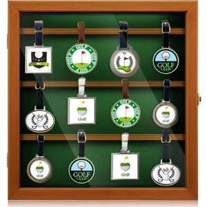 Silipull Golf Bag Tag Collection Display Case Holds 40 Bag Tags 16.54 x 15.35 x 1.77 Inch Wall Mount Wooden Shadow Box W/98% UV Acrylic Door Lockable Storage Display Box for Collection(Brown, Green)