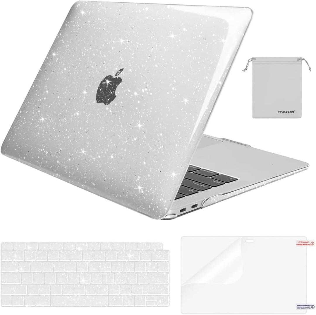 MOSISO Compatible with MacBook Air 13 inch Case 2022 2021 2020 2019 2018 A2337 M1 A2179 A1932, Glitter Plastic Hard Shell&Keyboard Cover&Screen Film&Storage Bag for MacBook Air 13 inch, Transparent