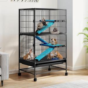 DWVO 4-Tiers Small Animal Cage: Indoor Critter Nation Cage for Ferrets, Chinchillas, Guinea Pigs, Large Hamsters, Rabbits, Hedgehogs with Wheels (32"x 22" x 56")