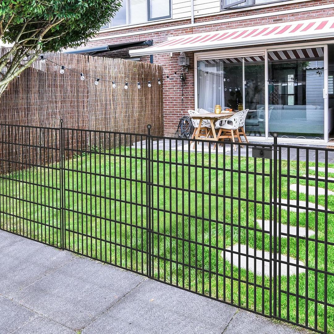 10 Panels No Dig Garden Fence with Gate, 32 in(H) X24.2 ft(L) Metal Fence Panels, Thickened Rustproof Garden Fencing, Animal Barrier Fence for Dogs, Rabbits, and Patio (10 Panels-24.2 ft(L) X 32 in(H) with Gate)