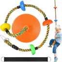 Tree Swing for Kids, Heavy Duty Single Disc Seat Climbing Rope Set with Hanging Strap and Platform Carabiners for Backyard Treehouse and Outdoor Playground Accessories (Orange)