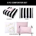 Juicy Couture Comforter Set, Cabana Stripe Design, Twin Bedding, 5 Piece Set Includes 1 Comforter, 1 Sham and 3 Decorative Pillows, 100% Microfiber Polyester, Wrinkle Resistant