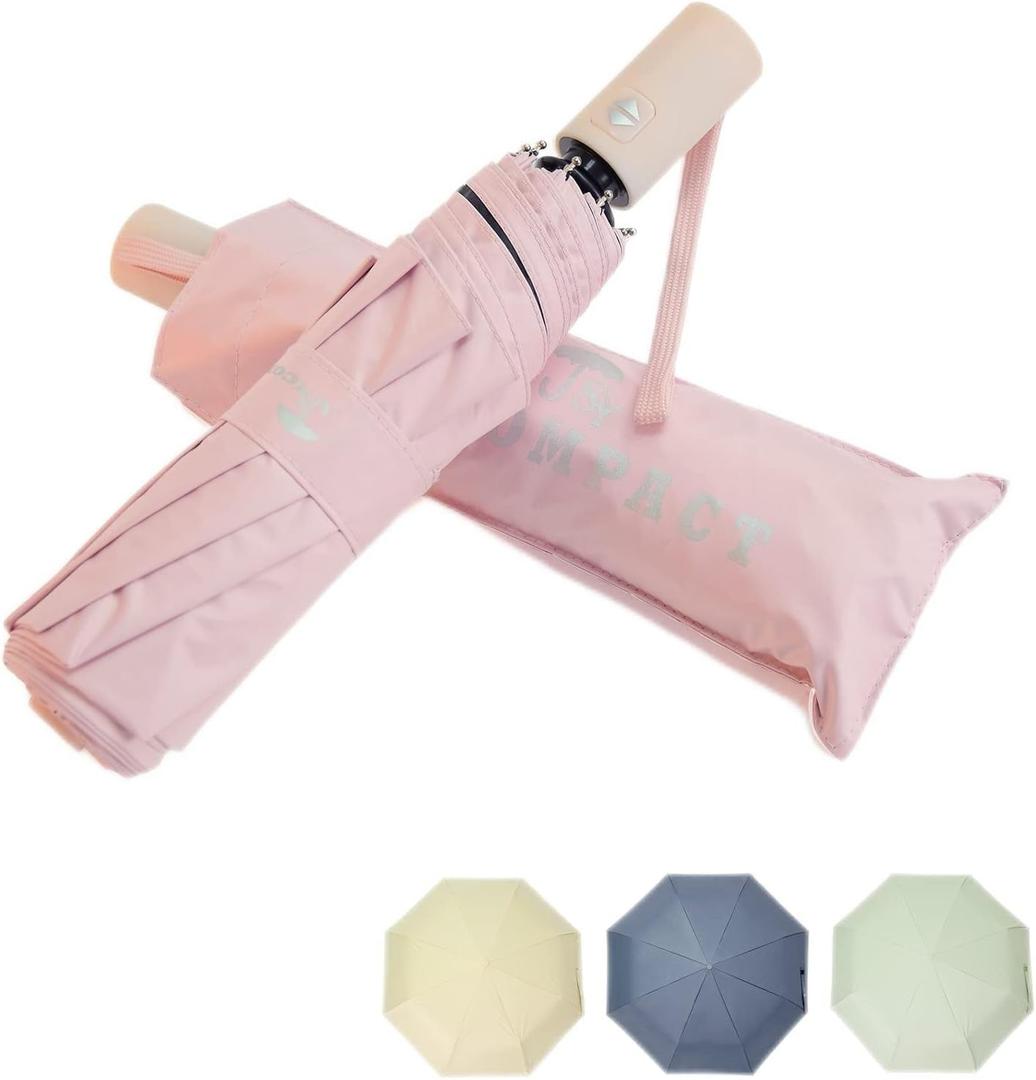 SY COMPACT Umbrella Automatic Travel Waterproof Light Folding Umbrellas Easy Carry for Women and Men (Pink)