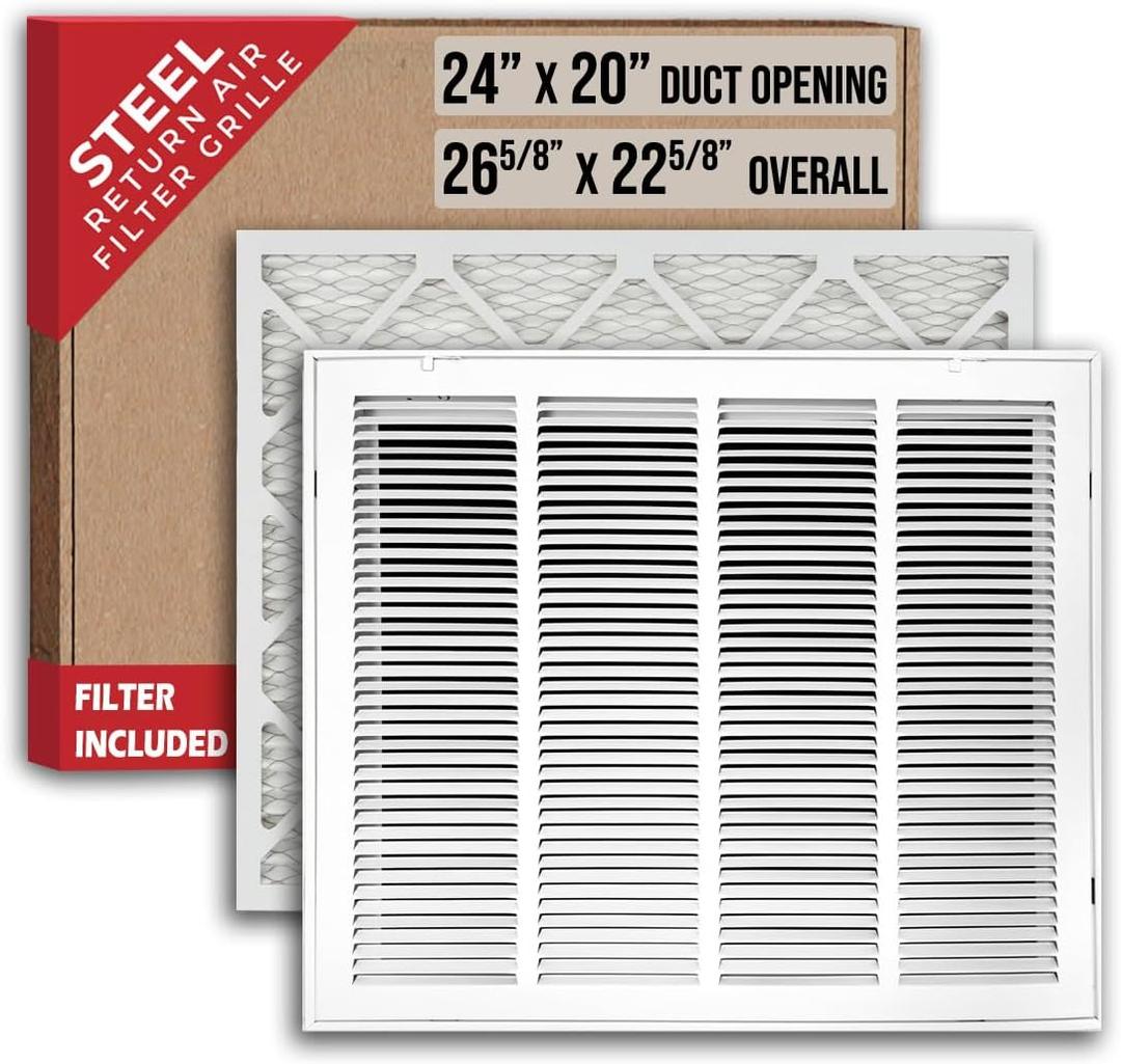 Fits 24x20 Duct Opening | Filter Included Steel Return Air Filter Grille by Handua [Removable Door] | Vent Cover Filter Grill | White | Outer Dimensions: 26 5/8"W X 22 5/8"H