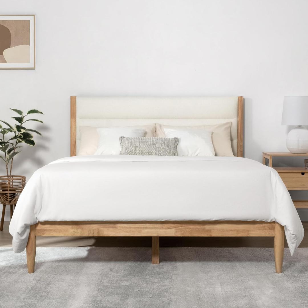 KISLOT Wood Bed Frame with Headboard Upholstered Platform Mattress Foundation,Strong Wooden Slat Support,No Box Spring Needed, Full