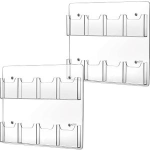 Eersida 2 Pack Acrylic Brochure Pamphlet Holder Wall Mount Clear Brochure Display Holder Plastic Trifold Flyer Rack Literature Storage Rack for Offices Waiting Room (8 Pockets, 15 x 17 Inch)