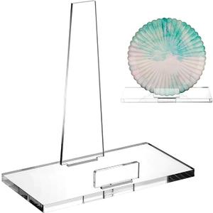 RattanView 8 Inch Acrylic Plate Stand for Display Acrylic Easel Clear Picture Stand with Square Block Base for Table Home Office Exhibit
