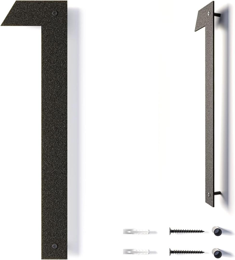 12 Inch Modern Floating House Numbers for Outside | Large Metal House Numbers for Outdoors | Black Coated Rust-Proof Home Address Numbers/Plaques | Metal Mailbox Numbers