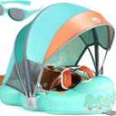 Mambobaby Float with Canopy and Tail New Upgraded Non-Inflatable Baby Pool Float Mambo Float Swim Trainer Solid Infant Swim Float Adjustable Pearl Foam Baby Swim Ring (Apple Tree)