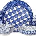 Selamica Ceramic 16-Pieces Dinnerware Set, Ceramic Dishes Set for 4, Kitchen Plates and Bowls Sets, Dinner Plates Set for Salad Dessert, Cereal Bowls, Soup Plate Pasta Bowl(Vintage Blue) B