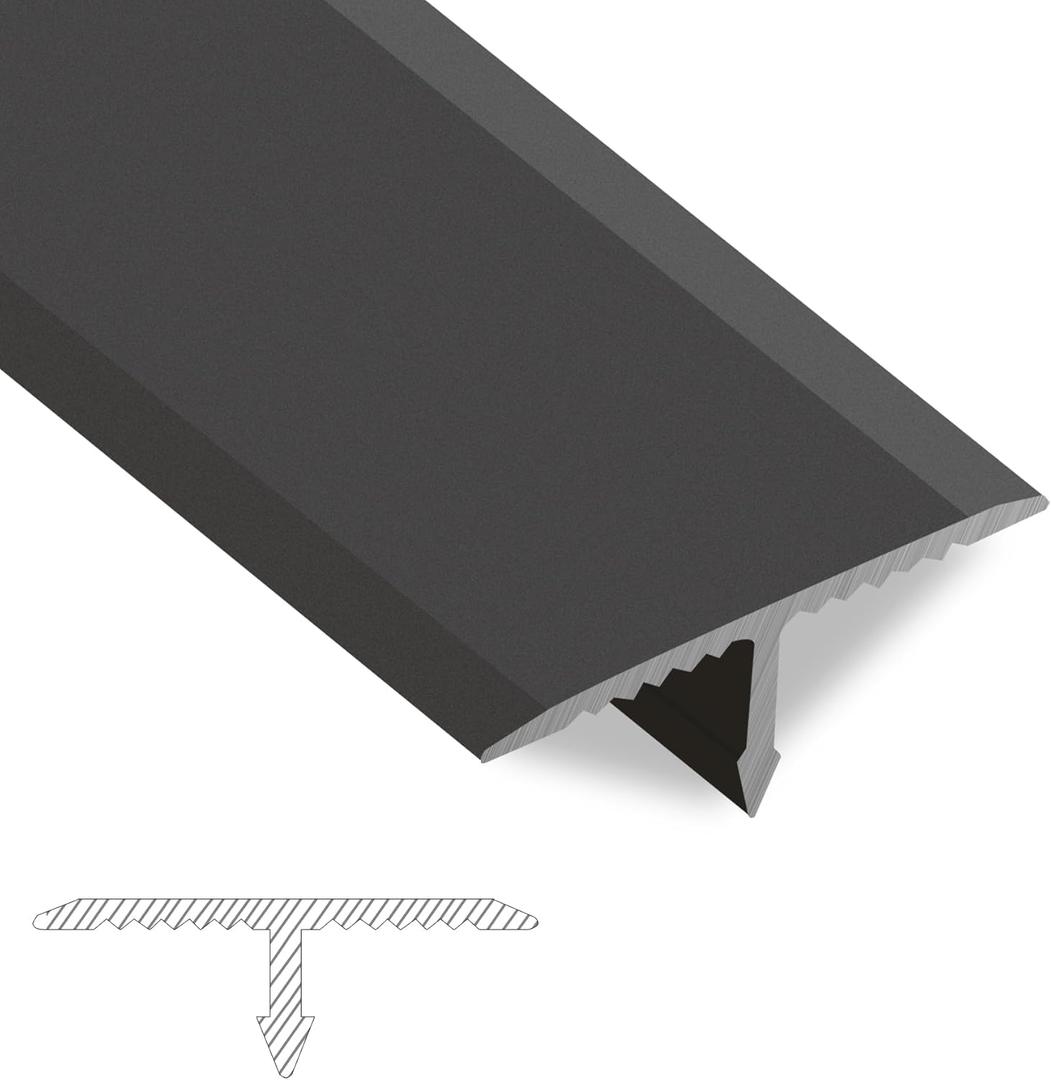 3 Pcs Matte Black Aluminum T-Molding Floor Transition Strips, 4.2 ft x 0.8 in Durable Flat Divider for Joining Gaps of Laminate Planks Tile, Versatile Trim for Door Thresholds