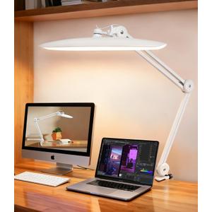 Led Desk Lamp with Clamp, Eye Caring Architect Desk Light for Home Office, Dual Screen Computer Monitor Gooseneck Adjustable Arm 20" LED Lamp, Stepless Dimming, for Nails &Salon, Reading, Workbench
