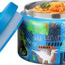 MAISON HUIS 8oz Soup Thermo Wide Mouth Vacuum Insulated Thermo Jar, Leak Proof Stainless Steel Food Container (Blue-Dinosaur)