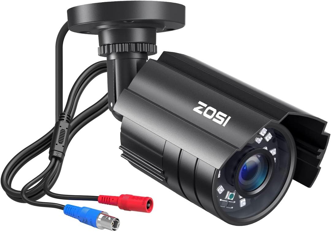 ZOSI 1080P HD TVI Security Camera for Home Office Surveillance CCTV System, 2MP Outdoor Indoor Weatherproof Bullet BNC Camera with Metal Housing, Night Vision, for 1080P/5MP/4K HD-TVI Analog DVR (Wired-1Cam)