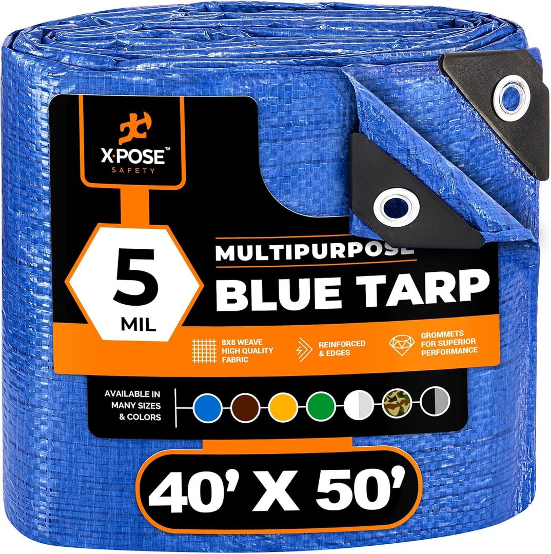 Better Blue Poly Tarp 40' x 50' - Multipurpose Protective Cover - Lightweight, Durable, Waterproof, Weather Proof - 5 Mil Thick Polyethylene - by Xpose Safety