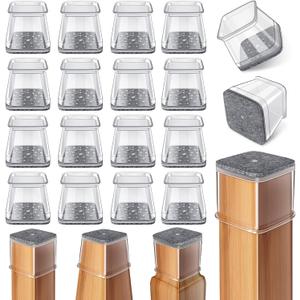 24 Pcs Chair Leg Floor Protectors Square, Silicone Felt Furniture Leg Pads Caps Covers for Hardwood Floors (Fit:1-1/16" to 1-5/8") (Large-Clear)
