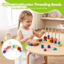 Montessori Wooden Threading Beads Set for Toddlers 3 4 5, Bead Sequencing & Stacking Toy with Pattern Cards, Lacing Beads, Shape Matching Stacker, Fine Motor STEM Learning Gift