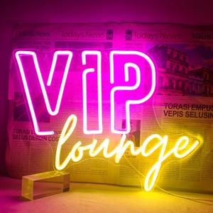 VIP Lounge Neon Signs for Wall Decor, VIP Neon Lights Signs for Room Decor, Led Light Up Sign with USB Powered for Bar, Hotel, Cafe, VIP Room, Home Decoration (Pink& yellow)