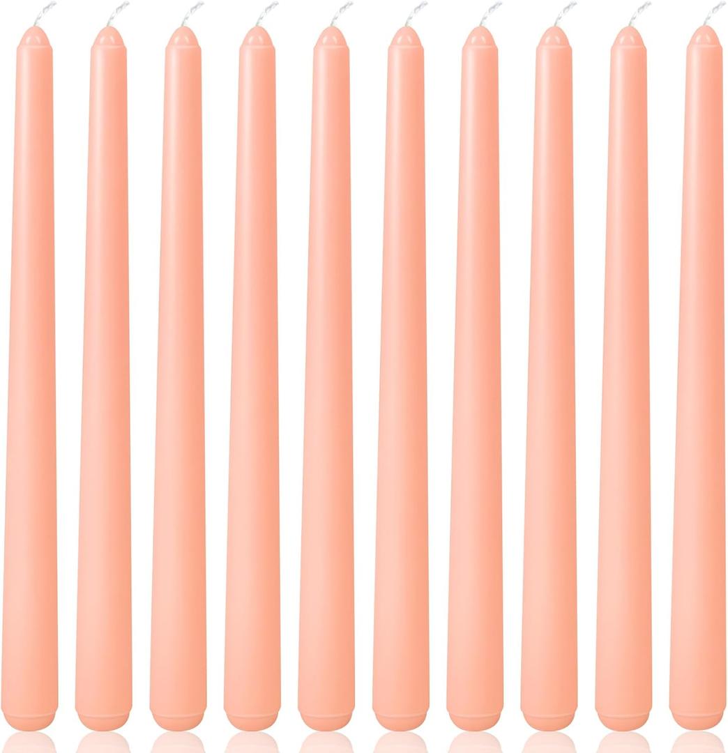 10 Inch Flesh-Pink Taper Candles for Home Decoration, 10 Pack Unscented Candlesticks for Dinner Wedding Party, Smokeless and Dripless Candle Sticks