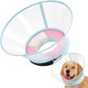 Sponge Core Dog Cone, Inflatable Dog Cone Collar Alternative, Dogs Donut Collar After Surgery, Soft Cone for Large Medium Small Dogs to Stop Licking, No Inflation Required, Clear View(Size 6, Pink) (Size 6(Neck: 15.8"- 18.0"))