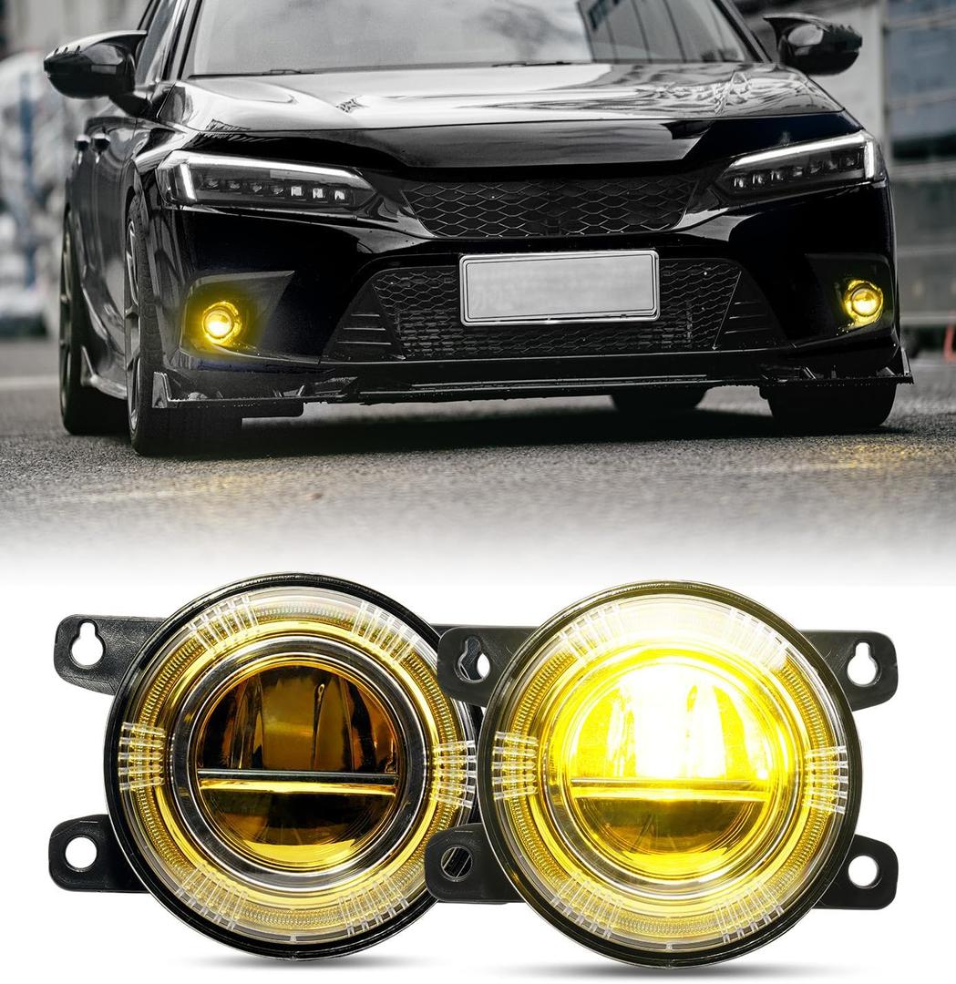 Xprite 500% Bright OEM Style LED Fog Lights w/Yellow Lens Compatible with 2016-2026 Honda Civic (Sedan/Hatchback) Including Sport, EX, Touring, Honda Fit Pilot CRV Accord Odyssey, Acura