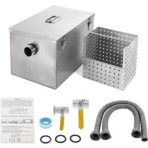 BEAMNOVA 8lbs Commercial Grease Trap Stainless Steel Interceptor for Restaurant Side Inlet