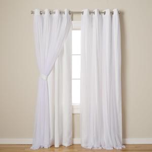 EH8256-09 2-84G Catarina Layered Solid Blackout and Sheer Window Curtain Panel Pair with Grommet Top, 52x84, Winter White, 2 Piece