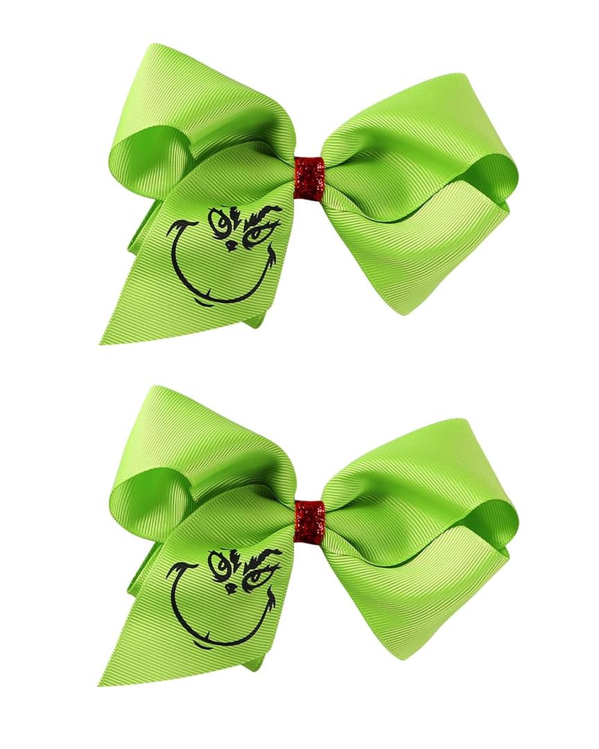 5 Inch Green Hair Bow Clips 2PCS Christmas Tree Decorations Women Girls Costume Accessories