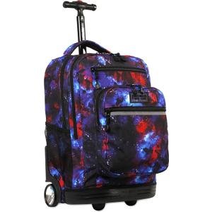 J World Sundance Laptop Rolling Backpack for Girls Boys. Roller Bookbag with Wheels, Galaxy