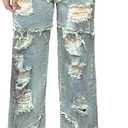IbuduSexy Women's Mid Waisted Wide Leg Distressed Jeans Ripped Retro Denim Pants M-L