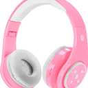 Kids Wireless Bluetooth headphones Volume Limited 85db/110db Stereo Sound Over-Ear Foldable Lightweight Children headphones with Mic SD Card Slot up to 16 hours play time for Boys Girls Adults (Pink)