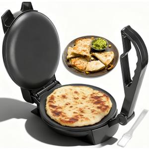 Compact Roti Maker, 8'' Electric Tortilla Maker Machine, Maquina Para Hacer Tortillas, Crepe Maker,Electric Tortilla Press, Prensa Para Tortillas, Recipe Included, Black