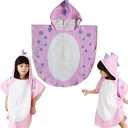 Children Bath Towel Robe Kids Hooded Beach Swimming Poncho Dinosaur Pattern for Kids 0-8 Years (Pink)