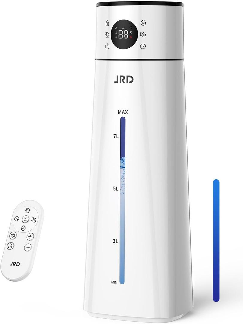 JRD 8L/ 2.1Gal Humidifier Large Room, Ultrasonic Cool Mist for Bedroom, Quiet Humidifier with Remote Control, 10 Mist Modes, 24H Timer, 40H Run, AI Mode, Night Light for Home Office Baby Pets-White