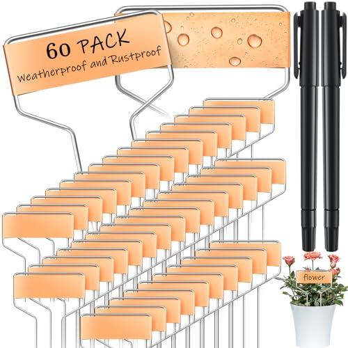 Moxweyeni 60 Pcs Metal Garden Tags Plant Labels for Garden Waterproof Plant Markers with 2 Permanent Pen Planting Nursery Tags Reusable Labels Stake for Plants (Copper,4 Inch)