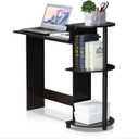 Furinno Compact 29-Inch Brown Computer Desk, Office Desk with 3 Side Shelves, Rectangular Home Office Desk, Gaming Desk for Home Office, Bedroom, Study Room, Dark Mocha