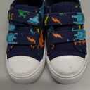 EUXTERPA Kids Toddler Sneakers Boys Canvas Shoes Walking Sneaker with Easy Fasten Strap, Navy Dinosaur, Toddler Size 8